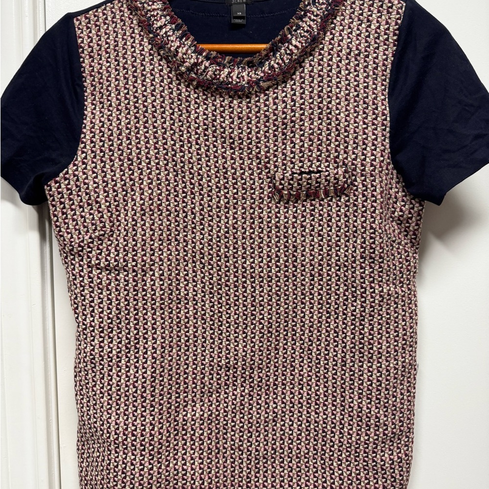 J. Crew Navy and Burgundy Patterned Tee